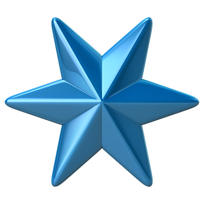 Six pointed blue star 3d illustration on white background