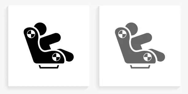 Vector illustration of Baby Carriage Black and White Square Icon