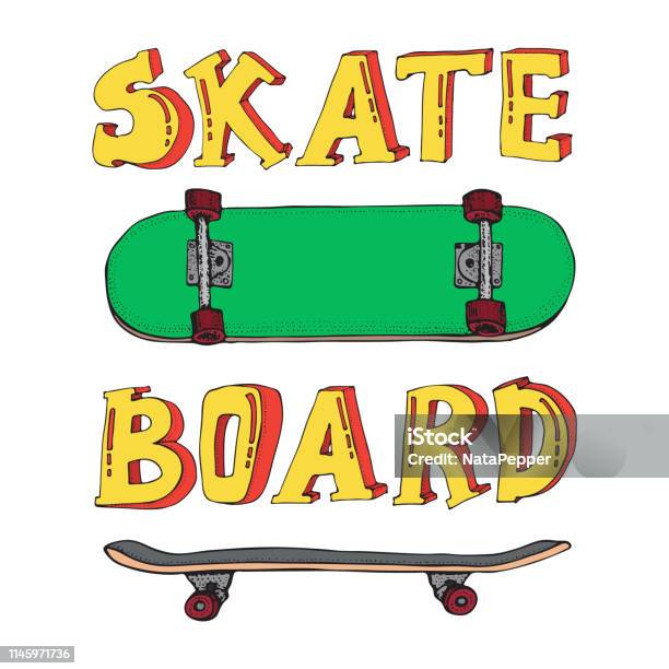 Vetores de Jogo Dos Skates Isolados No Branco Doodle Longboard Pennyboard  Lettering Skate Entregue A Ilustração Desenhada Do Vetor Para O Poster  Tshirt Matéria Têxtil e mais imagens de Andar de Skate 