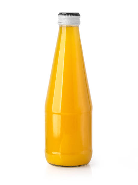 istock Orange juice glass bottle. Isolated 1145973782