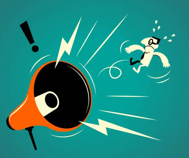 Vector illustration of Big megaphone shouting at a businessman