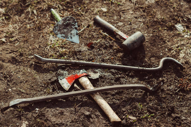 working garden tools on the ground - yanqing county imagens e fotografias de stock