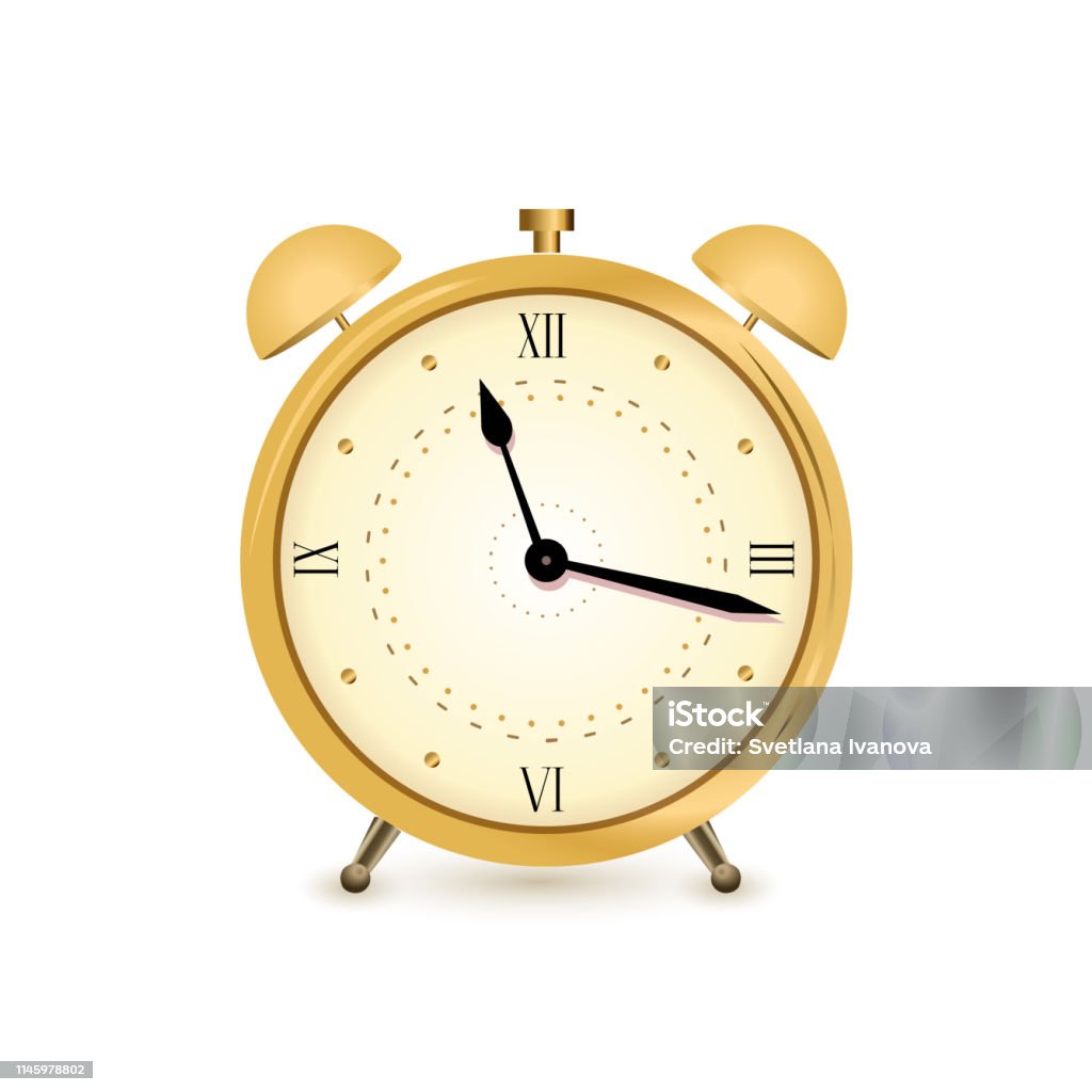 Gold alarm clock Gold alarm clock isolated on white. Vector illustration Abstract stock vector