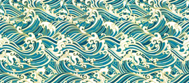 Vector illustration of Japan oriental wave seamless wallpaper.