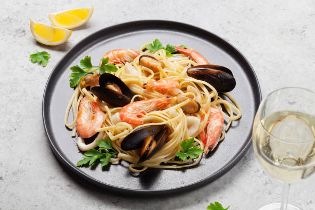 istock Spaghetti seafood pasta with clams and prawns 1145984802