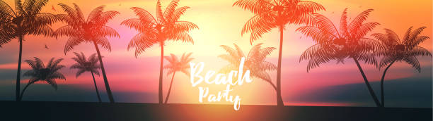 панорама летнего пляжного баннера - tropical music stock illustrations