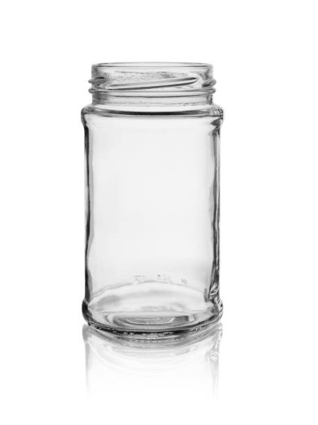 istock Open glass jar with reflection, isolated on white background 1145989140