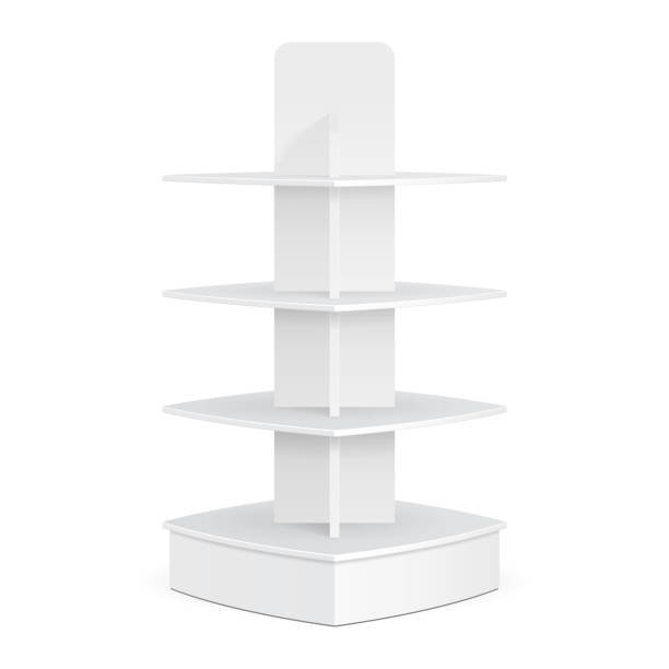 istock Square Rounded POS POI Cardboard Floor Display Rack For Supermarket Blank Empty Displays. Products Mock Up On White Background Isolated. Ready For Your Design. Product Advertising. Vector EPS10 1145991866