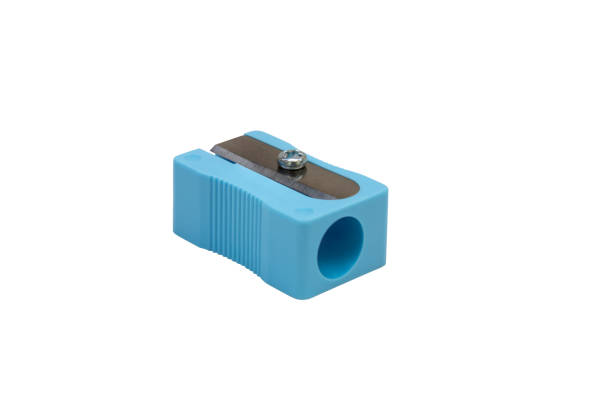 istock Close up blue pencil sharpener isolated on white background. 1145992188