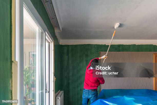 Painting Domestic Room Stock Photo - Download Image Now - 2019, Adult, Ceiling