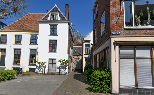 Street view in Deventer, Overijssel, Netherlands during a beautiful springtime day in the Hanseatic League city at the river IJssel.