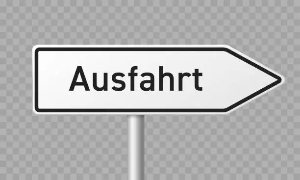 Vector illustration of German road sign, Ausfahrt or Exit directional arrow vector road signpost template