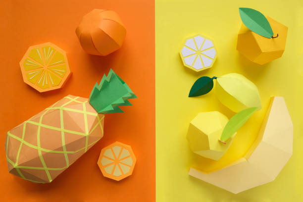 Fruit made of paper. Bright background. There's room for writing.