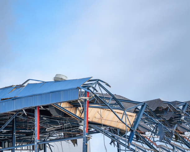 Demolished steel construction of a building