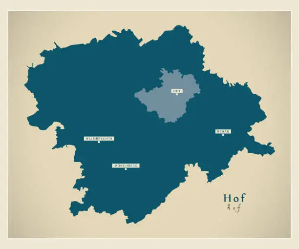 Vector illustration of Modern Map - Hof county of Bavaria DE