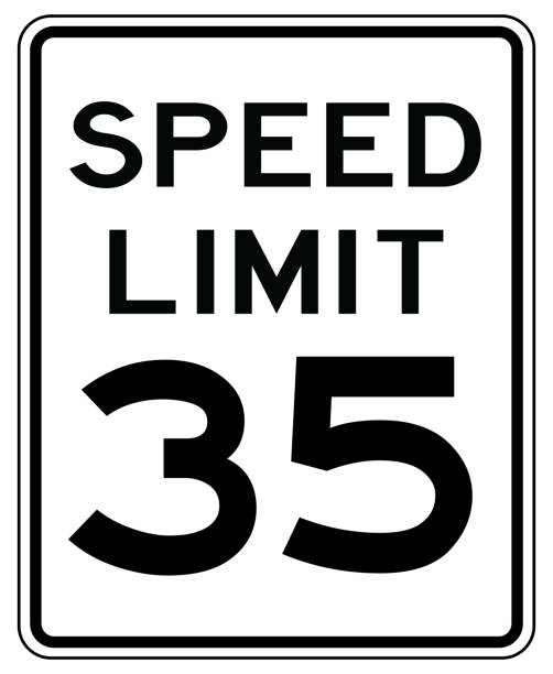 American road sign in the United States of America: speed limit at 35 mp / h- speed limited to thirty five miles per hours American road sign in the United States of America: speed limit at 35 mp / h- speed limited to thirty five miles per hours last mile stock illustrations