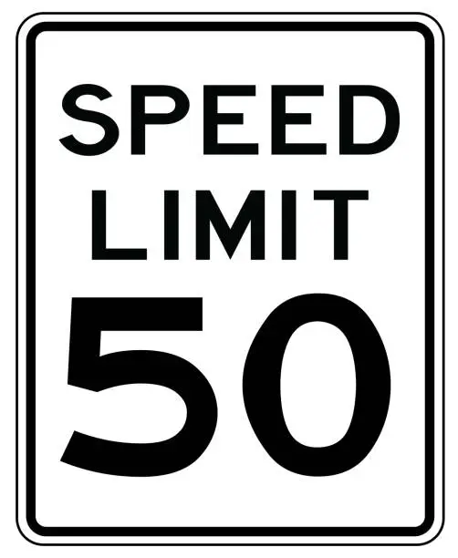 Vector illustration of American road sign in the United States of America: speed limit at 35 mp / h- speed limited to thirty five miles per hours