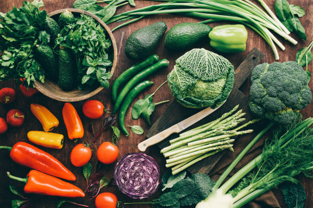 istock Green and red vegetables, herbs and legumes 1146010369