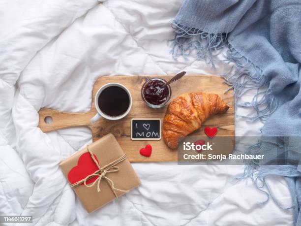 Breakfast In Bed Mothers Day Brunch Stock Photo - Download Image Now - Mother's Day, Breakfast, Bed - Furniture