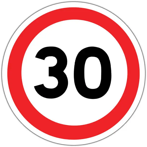 Vector illustration of Road sign in France: speed limit at 30 km / h (thirty kilometers per hour)