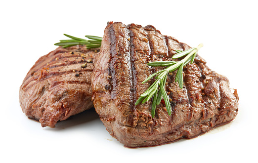 grilled beef fillet steak meat isolated on white background
