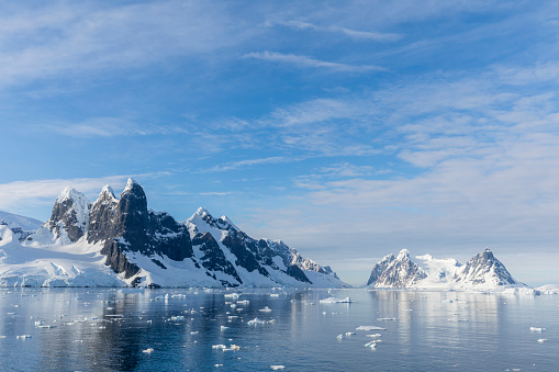 A view to the northern entrance to the narrow Lemaire channel of the Antarctic Peninsula