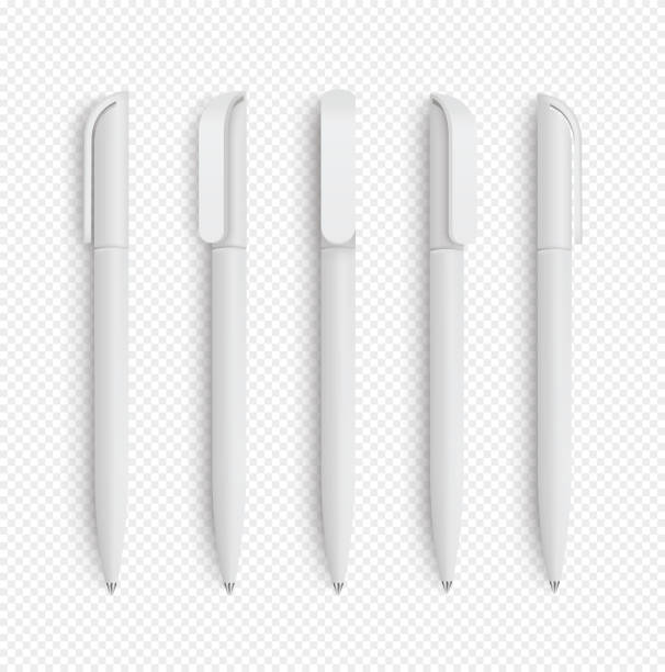 白のリアルなペンは、孤立した背景に設定。コーポレートアイデンティティのベクトルセット、ブランディング文房具。現実的なベクトル eps10-ストックベクトル。 - ペン点のイラスト素材／クリップアート素材／マンガ素材／アイコン素材