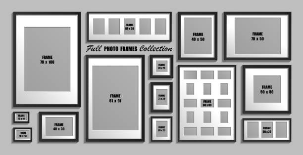 vektor-set aus schwarzen fotorahmen mit weißem passepartout - bildformate stock-grafiken, -clipart, -cartoons und -symbole