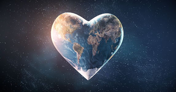 Beautiful rendering of a heart shaped earth, perfectly usable for a wide range of topics related to environmental conservation, sustainable resources or peace in general.