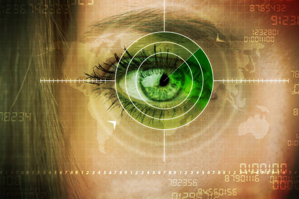 istock Cyber woman with modern military target eye 1146023883