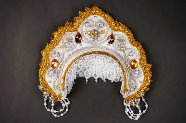 kokoshnik with pearls on dark background