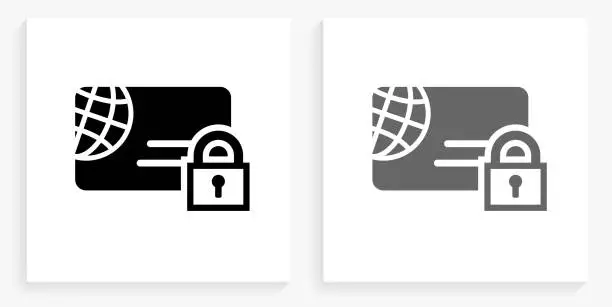 Vector illustration of Secure Credit Card Black and White Square Icon