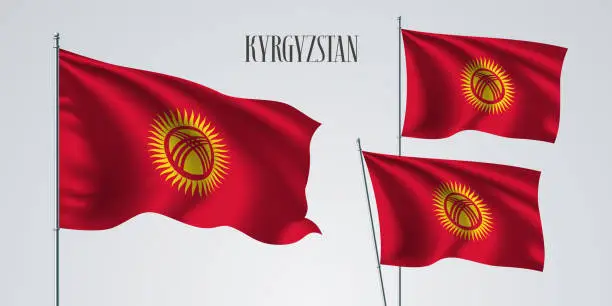 Vector illustration of Kyrgyzstan waving flag set of vector illustration