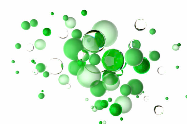 Floating green spheres on white background stock photo