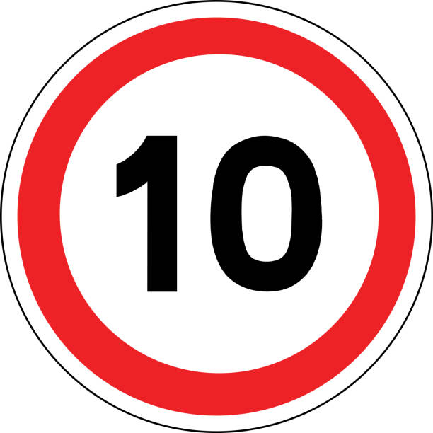 illustrations, cliparts, dessins animés et icônes de signalisation routière en france: limite de vitesse à 10 km/h (dix kilomètres par heure) - kilometers per hour