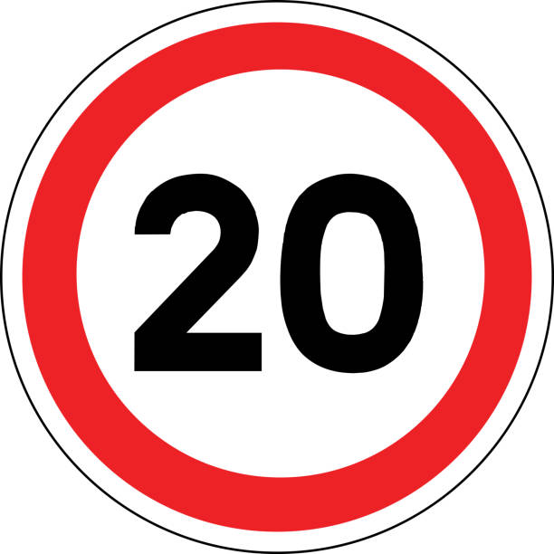 znak drogowy we francji: ograniczenie prędkości do 20 km / h (dwadzieścia kilometrów na godzinę) - kilometers per hour stock illustrations