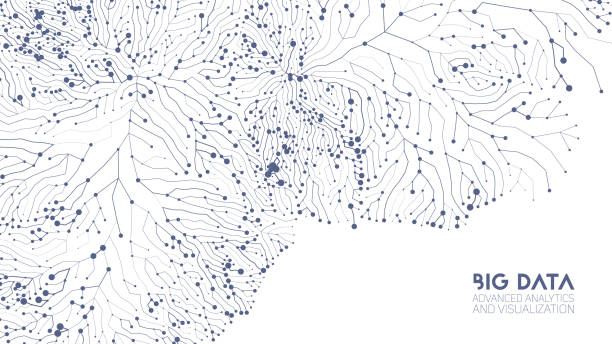 vector abstract bunte grafik big data information information verbindung visualisierung. soziales netzwerk, finanzanalyse komplexer datenbanken. klärung der visuellen information-komplexität. auftrausende datenwolke - natürliches muster stock-grafiken, -clipart, -cartoons und -symbole