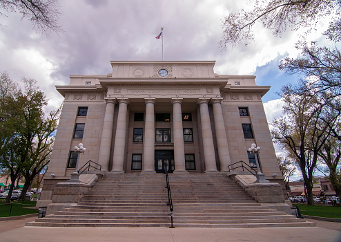 Prescott, Arizona, USA 04/22/2019 The Yavapai County Courthouse on a bright spring day