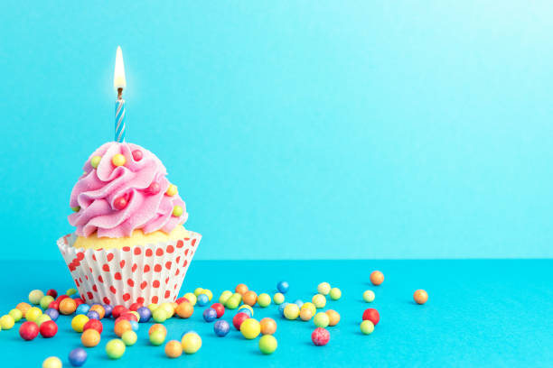 istock Colorful celebration background with cupcake. Minimal party concept. 1146033103
