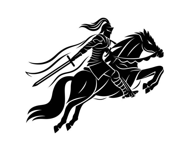 ilustrações, clipart, desenhos animados e ícones de guerreiro antigo a cavalo. - black knight