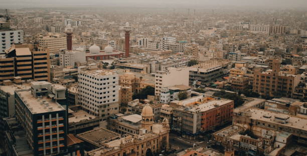 Karachi From Above Birds eye view of Karachis financial hub , and the most populated and chaotic area in Karachi. pakistan photos stock pictures, royalty-free photos & images