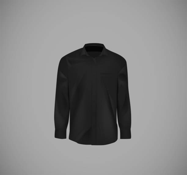 istock Black color formal shirt. Blank dress shirt with buttons. 1146035312