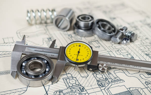 istock Accurate vernier caliper gauge. Ball bearings diameter. Technical drafting. Machining 1146036031