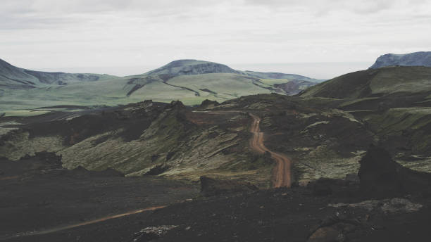 istock Volcanic landscape. Moss covered mountains 1146036461