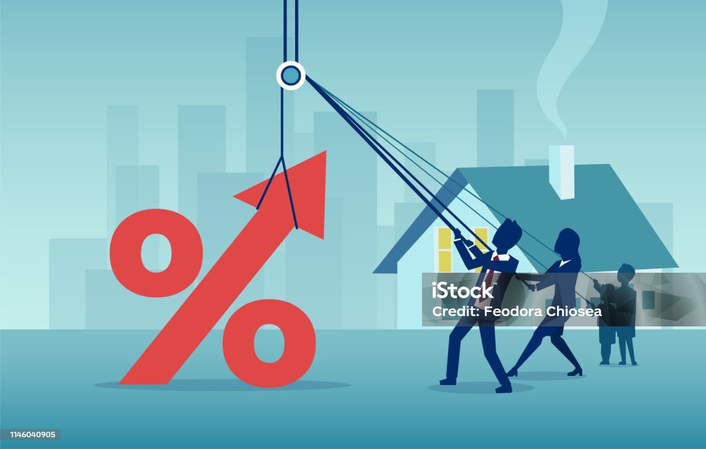 familj kämpar med enorma inteckning prislapp och ränta - Royaltyfri Räntesats vektorgrafik