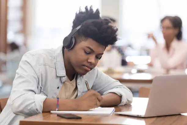 Photo of Teen listens to music while working