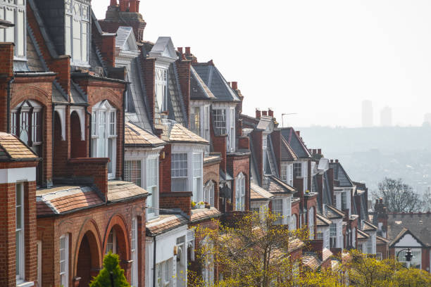 muswell ヒルにあるイングリッシュブリックテラスハウス、ロンドン - brick european culture facade famous place ストックフォトと画像