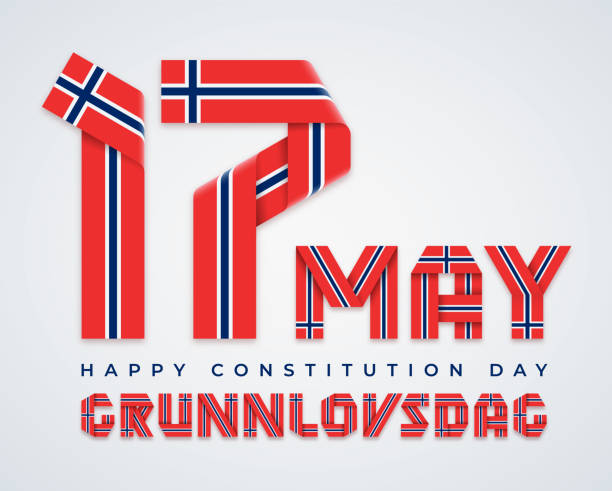 17 May, Norway Constitution Day congratulatory design with Norwegian flag colors. Vector illustration. Congratulatory design for 17 May, Norway Constitution Day. Text made of bended ribbons with Norwegian flag colors. Translation of Norwegian inscription: Constitution Day. Vector illustration. number 17 stock illustrations