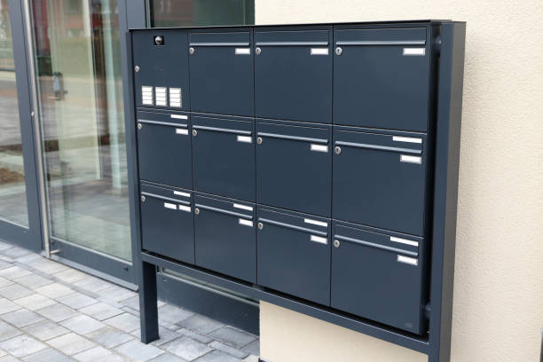 Modern freestanding letterbox with doorbell