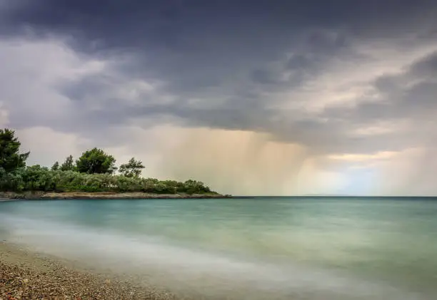 Photo of Windy, stormy weather coming from the sea toward Paradisos beach in Greece